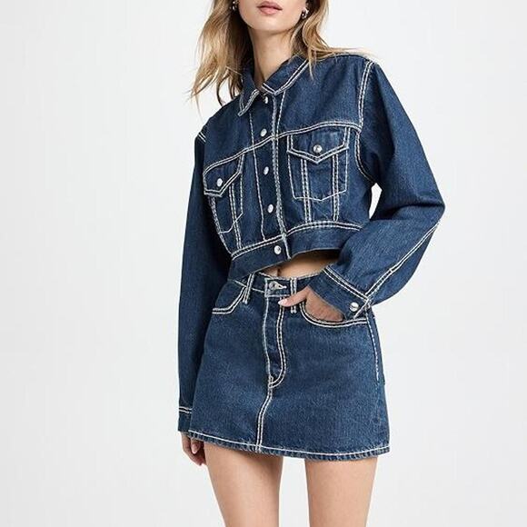 Re/Done Denim Set Skirt Size 26 DenimJacket Size XS NWT - Picture 8 of 8